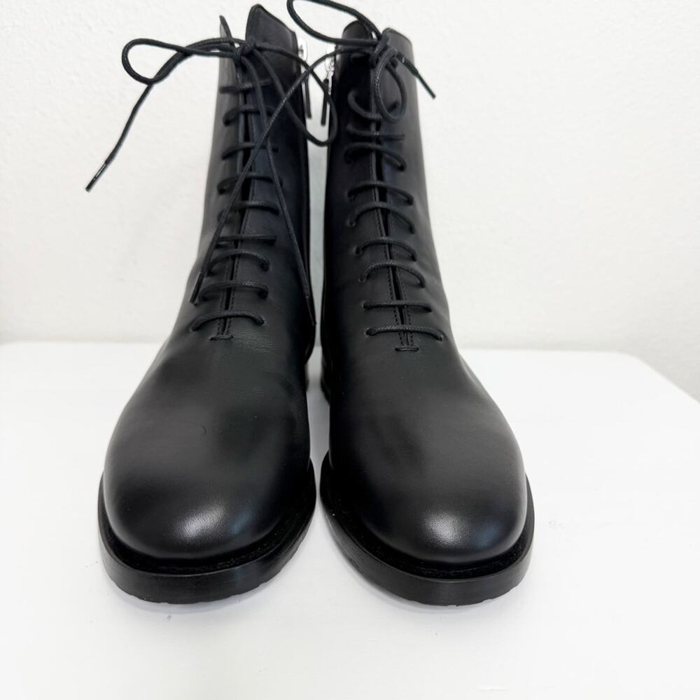 Manolo Blahnik Planigia Black Leather Combat Boots EU 37.5 Lace Up Ankle Booties - Picture 3 of 12